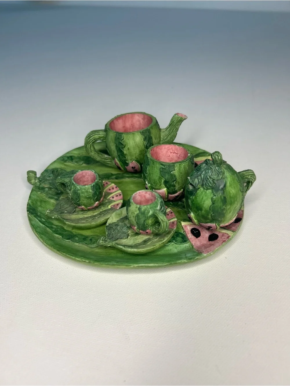 Vintage 1995 Young’s Inc Miniature Watermelon Resin Tea Set